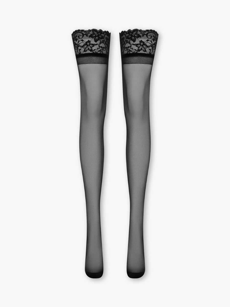 Lace Top Hold Ups Black