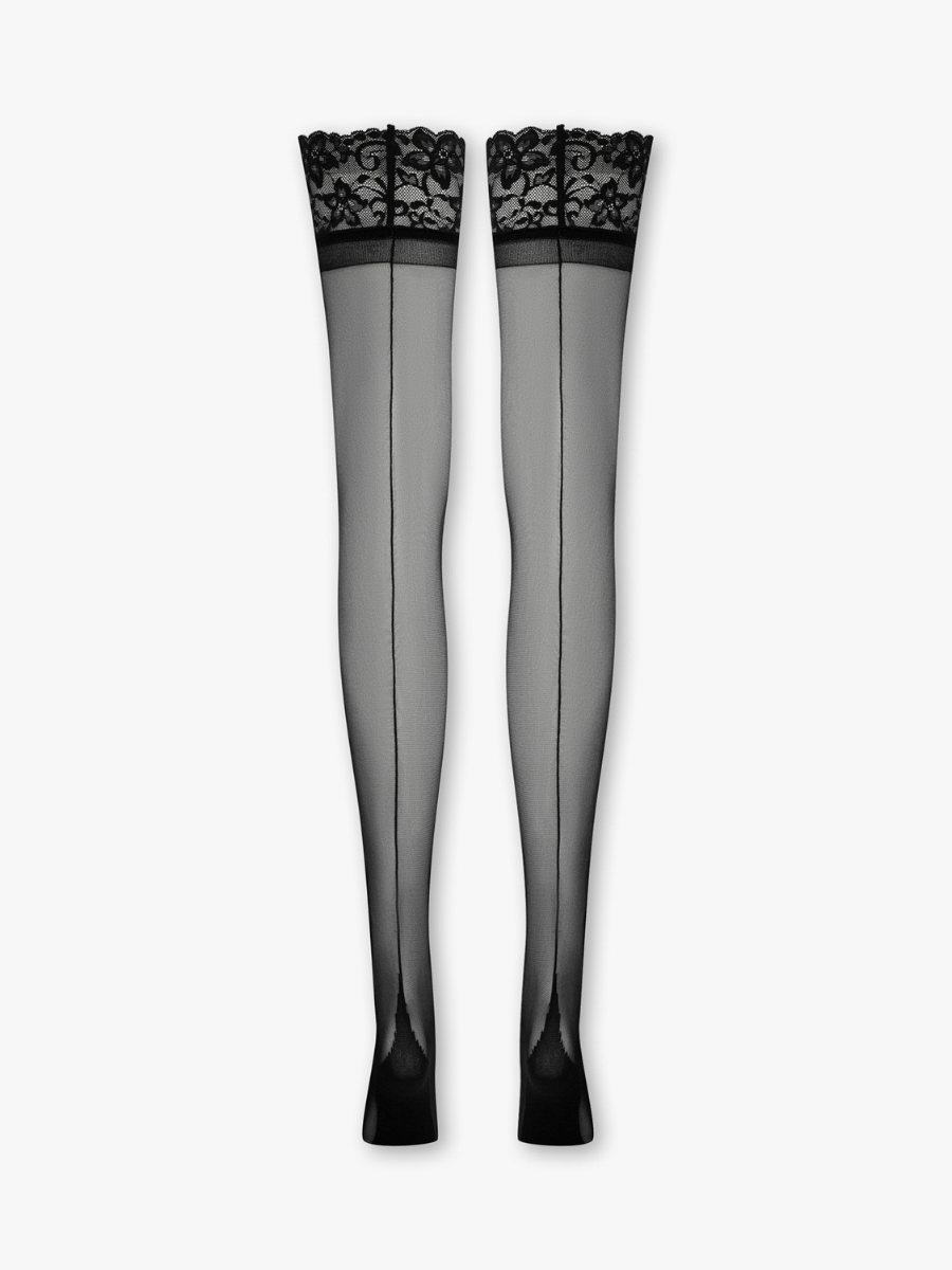 Lace Top Hold Ups Black